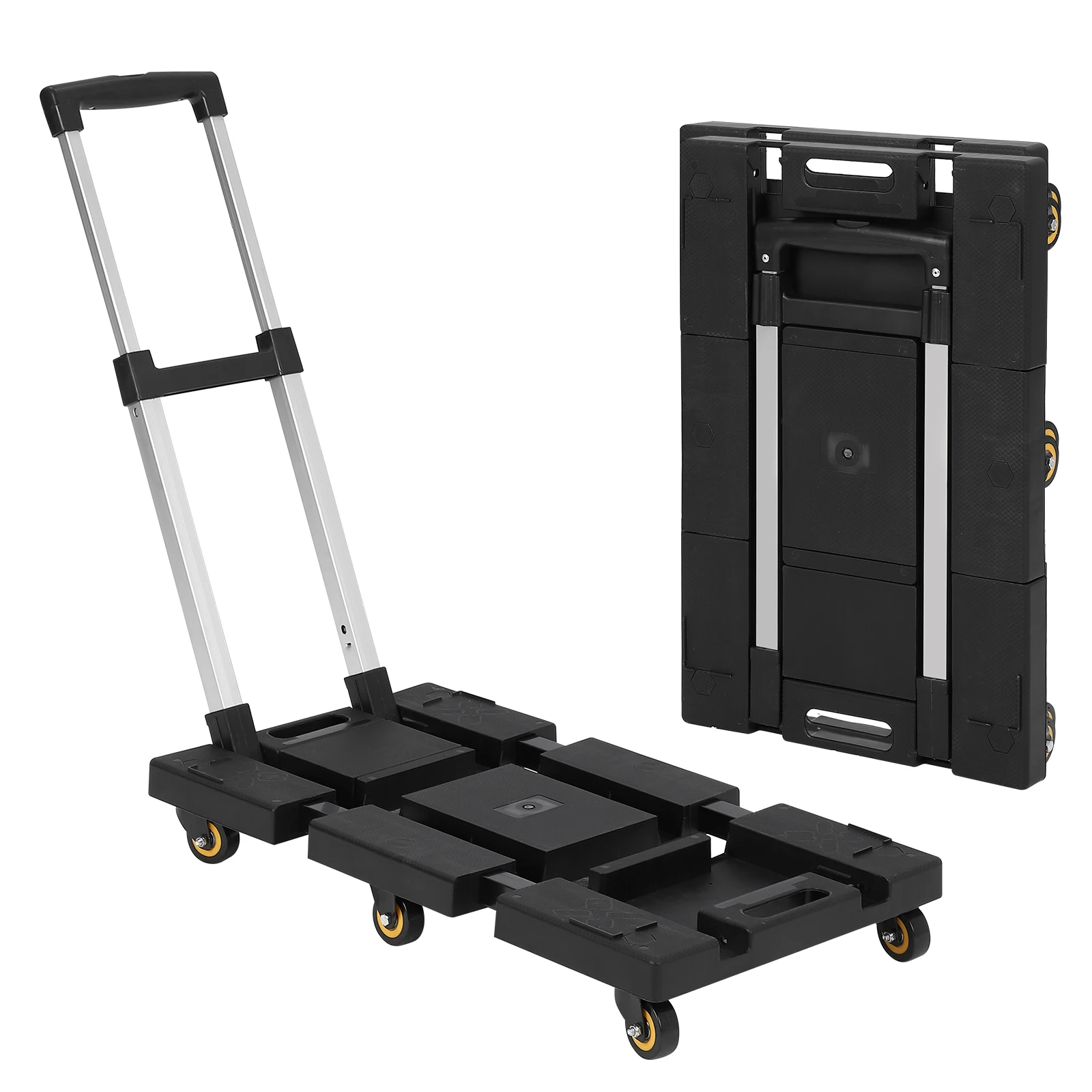 Folding Hand Truck 176 LB Capacity, Portable Collapsible Dolly with 6 Wheels & 2 Elastic Ropes, Plastic Base, Adjustable Handle