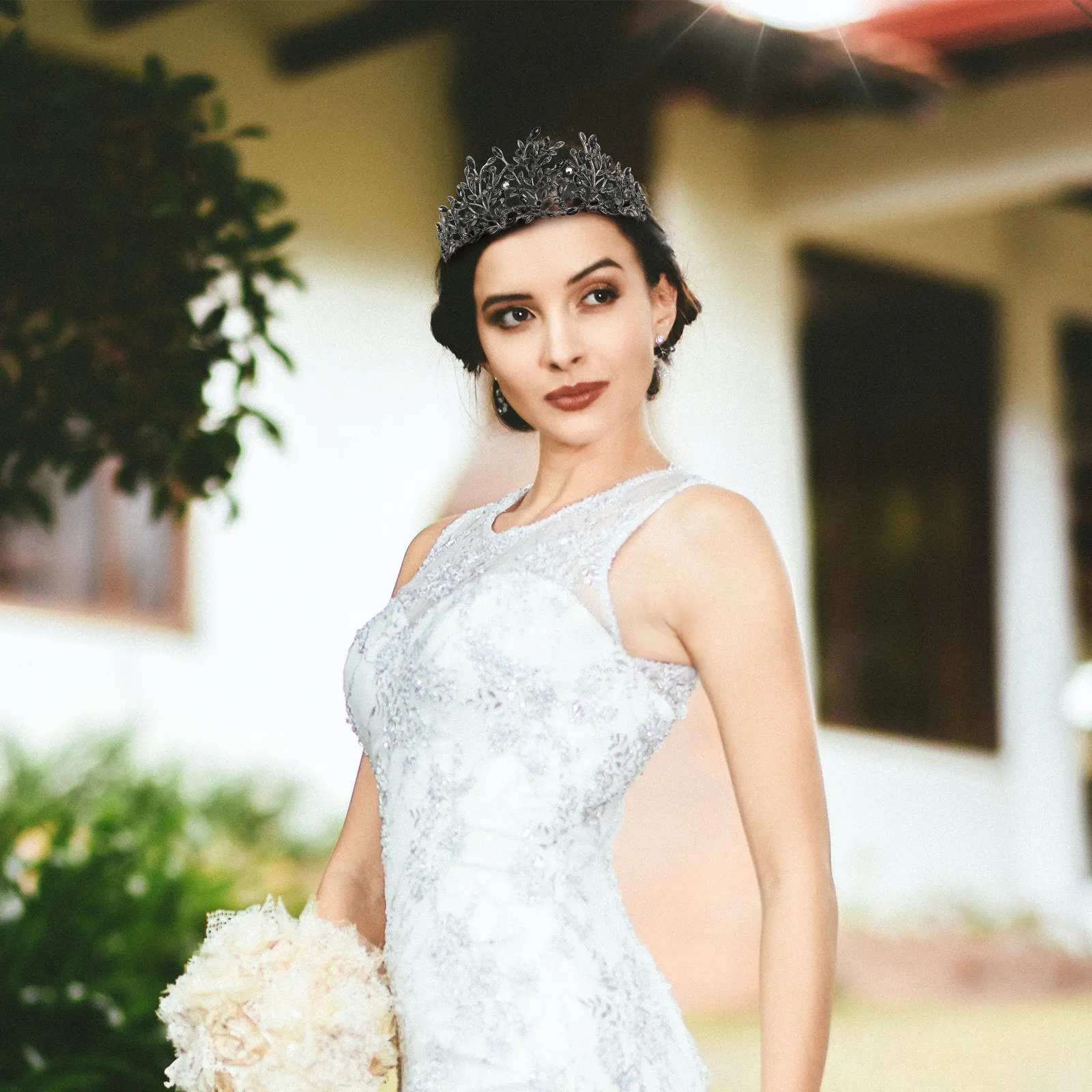 

1pc Black Rhinestone Bride Crown Baroque Style Wedding Party Headpiece Bridal Hair Decor Alloy Headdress Hair Jewelry