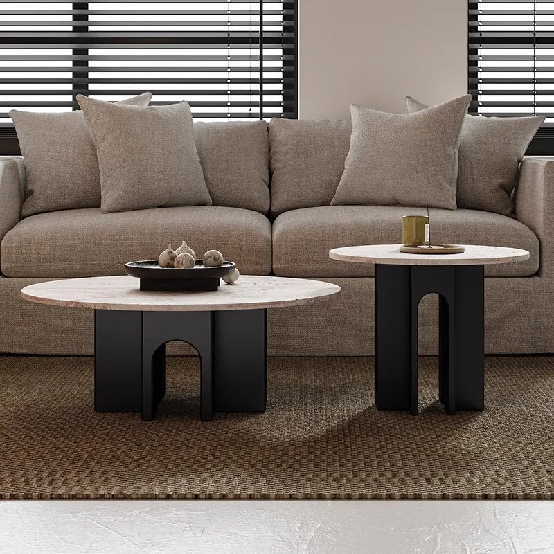 

TT Wabi Sand Wind Premium Light Luxury Travertine Coffee Table Combination Italian Minimalist Household Round