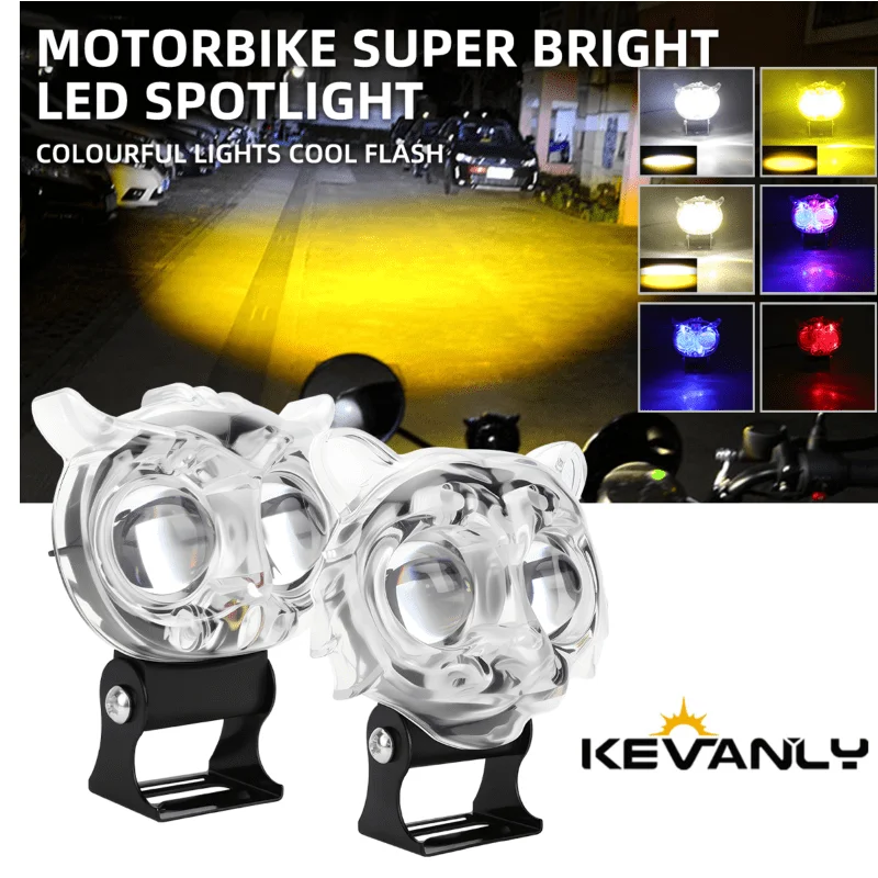 1/2pcs Owl/Tiger Shape Motor Spotlight Dual Color white yellow Hi/Low Beam with RGB Rings Auxiliary Fog Lamp for RV ATV SUV 12V