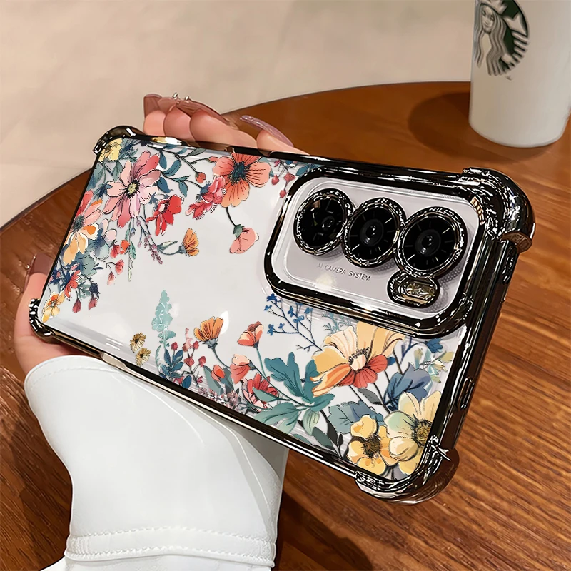 For Huawei Honor 600  Lite 400 200 Smart 50 Play 60 Plus 10 Plating Shockproof Phone Case Flower Floral Pattern Silicone Cover view 5
