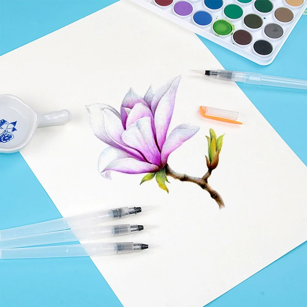 6Pcs Nylon + Plastic Large Capacity Water Storage Brush White Length 190mm Watercolor Refillable Paint Pen