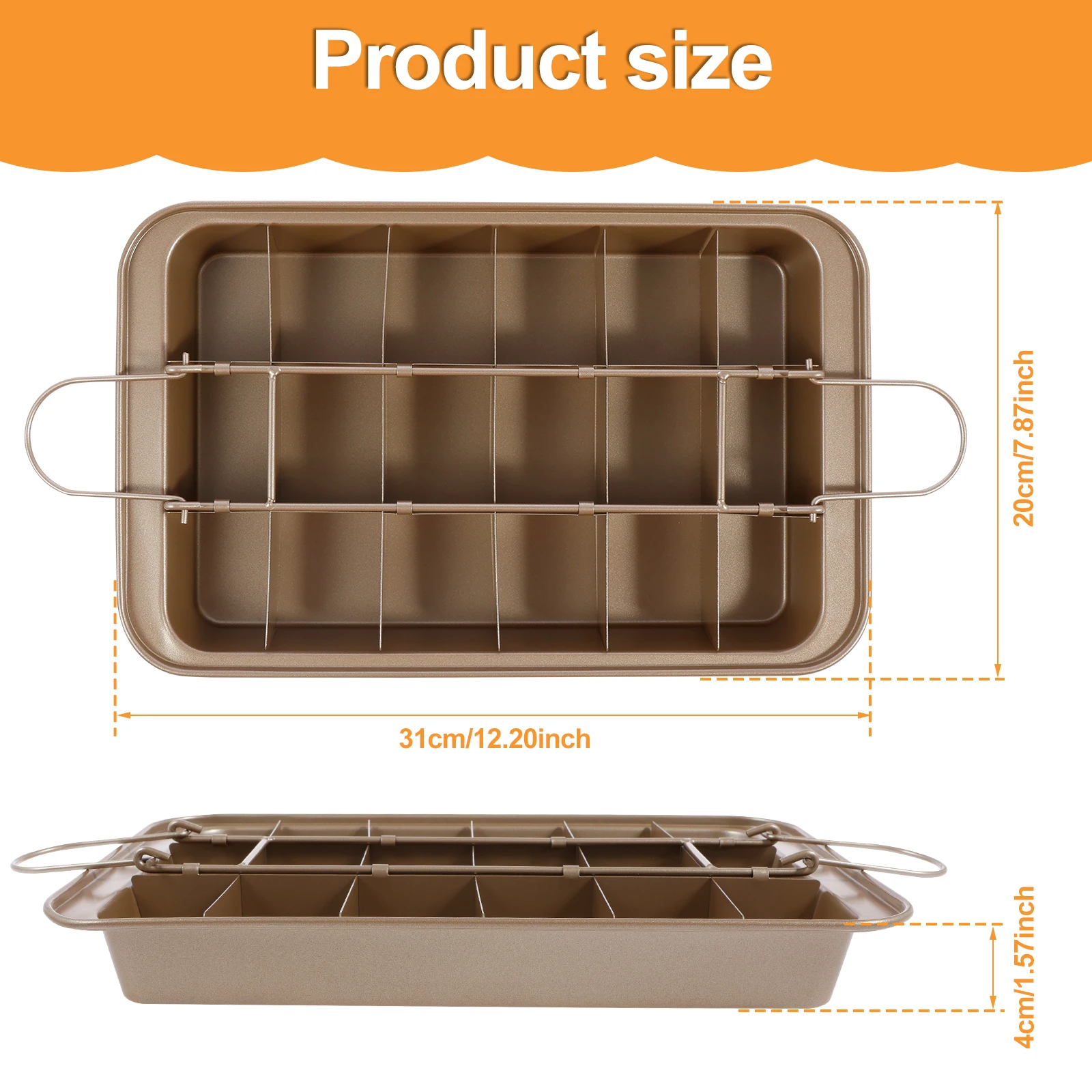 Brownie Pan with Dividers - Non-Stick Backing Pan, Lasagna Pan, Brownie Trays,18 Pre-slice Brownie, Muffin and Cupcake Pan