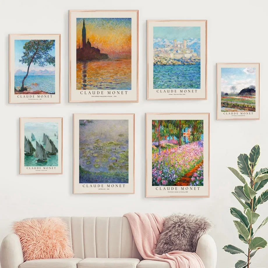 French Painter Claude Monet Exhibition Wall Art Retro Poster Pictures Living Room Home Decoration Canvas Prints Canvas Artwork