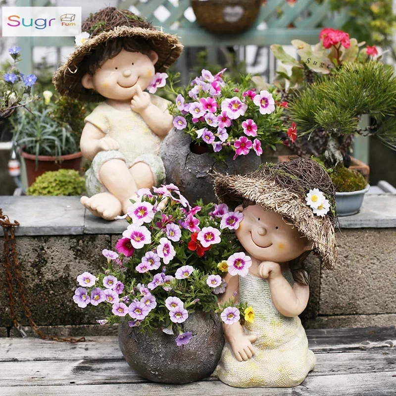 Cute flower pot creative personality balcony layout outdoor courtyard ornaments garden decoration succulent clay pot cartoon