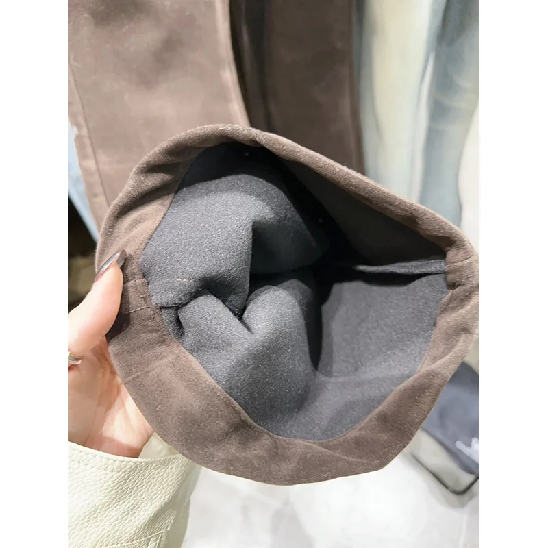 Benuynffy Modne Retro Grube Spodnie z Zamszu Damskie Jesień Zima 2025 Nowe Spodnie Rozszerzane z Niskim Stanem i Kieszeniami z Nitami Streetwear Lata 2000