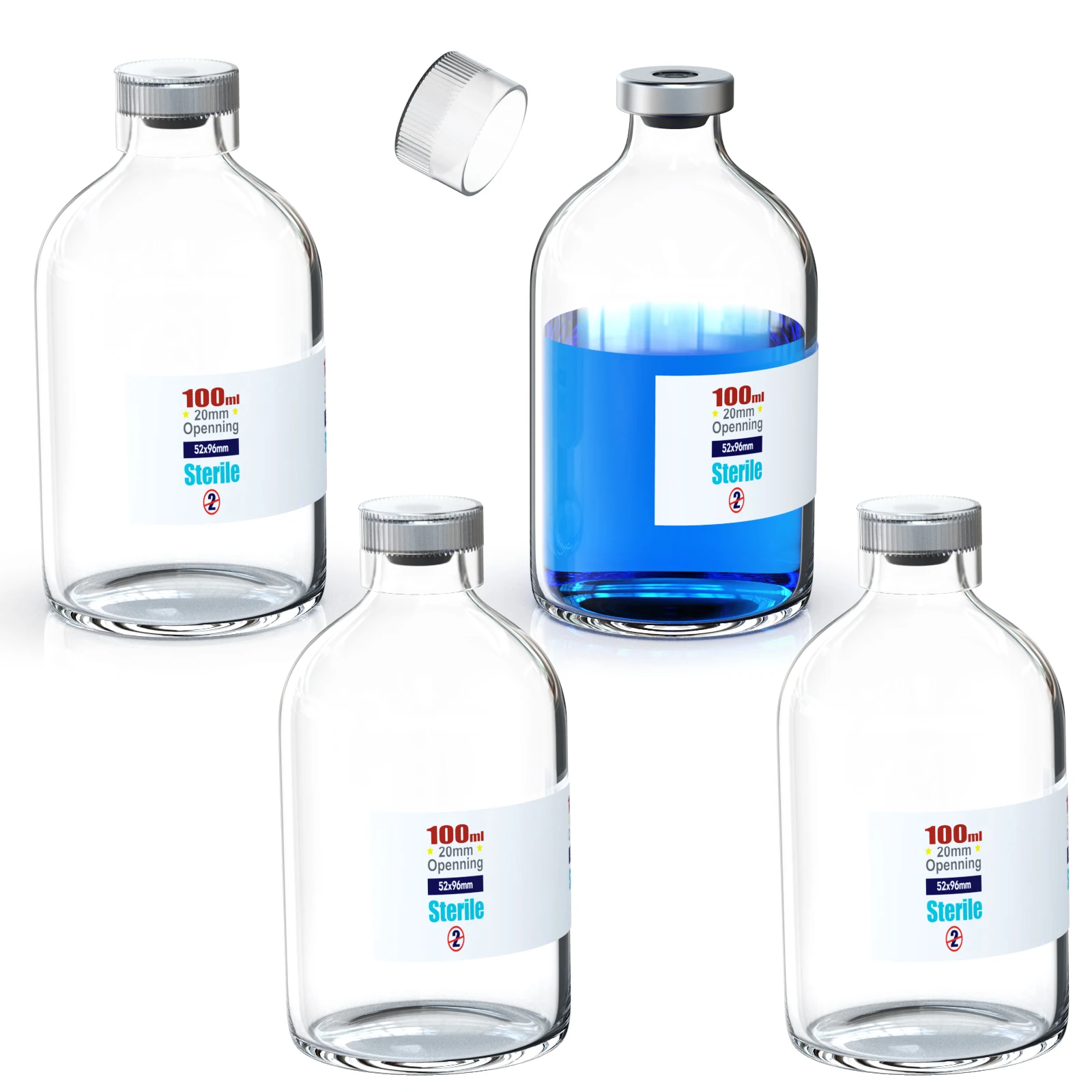 Sterile leere Fläschchen mit Wiederverwendbarem Verschluss und 13/20 mm Selbstheilender Injektionsöffnung, Glasfläschchen mit Schnallenverschluss, Sterile Verpackung, Transparent