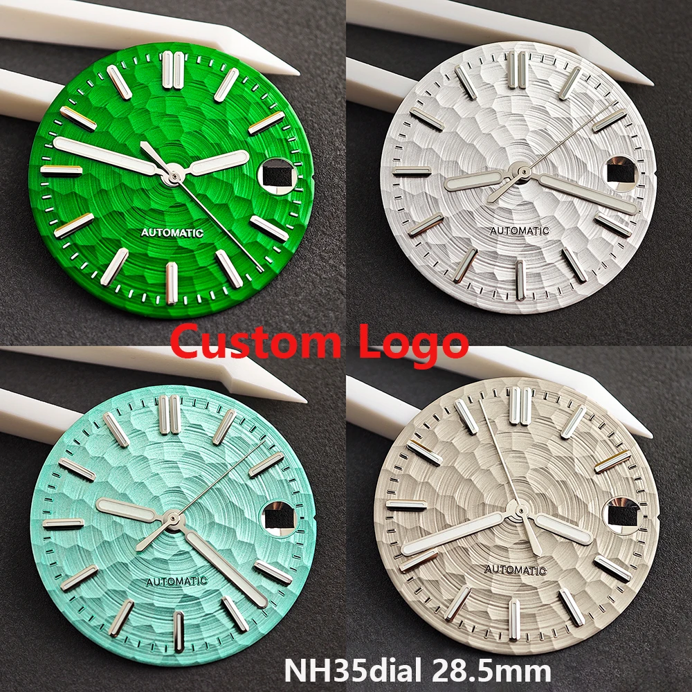 

Циферблат NH35, 28,5 мм, зеленый светящийся циферблат, циферблат с индивидуальным логотипом для часов с механизмом NH35/36, аксессуары для часов.