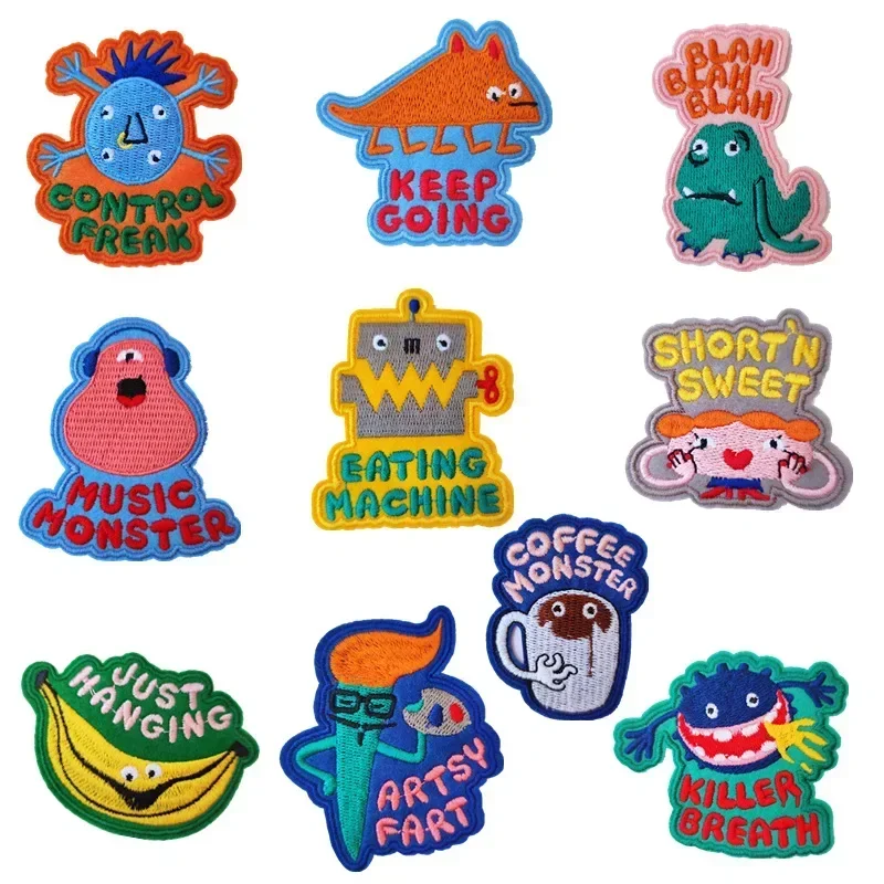 Cool Monster Embroidery Patches Cartoon Germ Badge Cute Freak Iron on Cloth Stickers for Fashion Jacket DIY Decorative Appliques