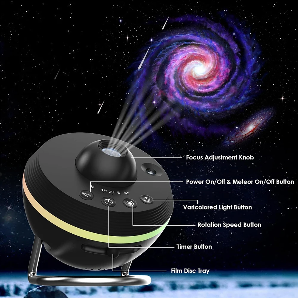 Galaxy Projector Night Light Planetarium Star Projection Lamp with 4K Replaceable 13 Galaxy Discs HD Image Large Projection Area
