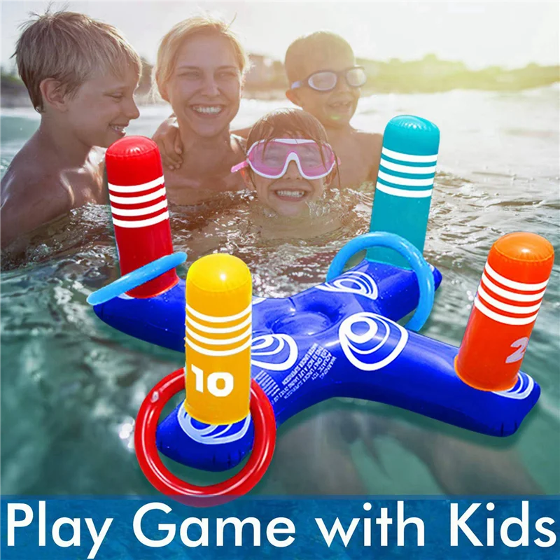 

A13Q-5X Inflatable Pool Ring Toss Game Floating With 4 Rings For Multiplayer Pool Game Pool Beach Floats Party