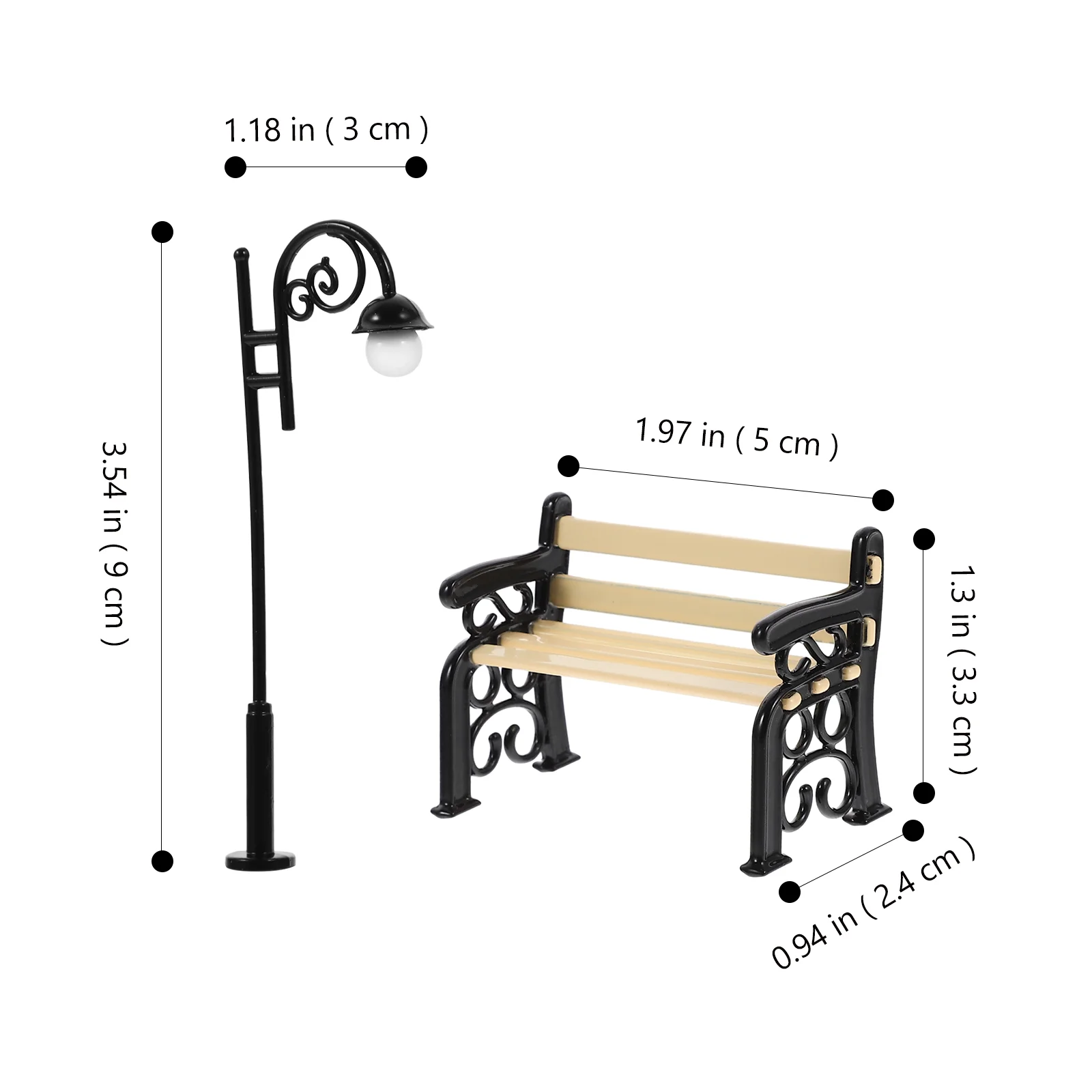 Outdoor Park Ornaments House Mini Street Lamp Stool Set Miniature Light Model Post Toy Garden Furniture Supply Bench Posts