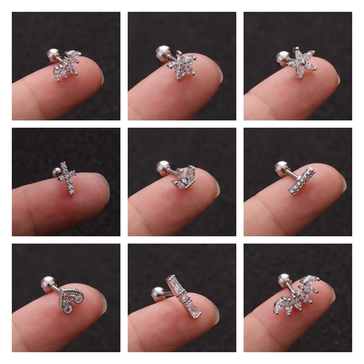 1PC Helix Piercing Stud Earrings For Women Conch Flat Ear Lobe Piercings Cartilage Tragus Stainless Steel Body Jewelry Girl Gift