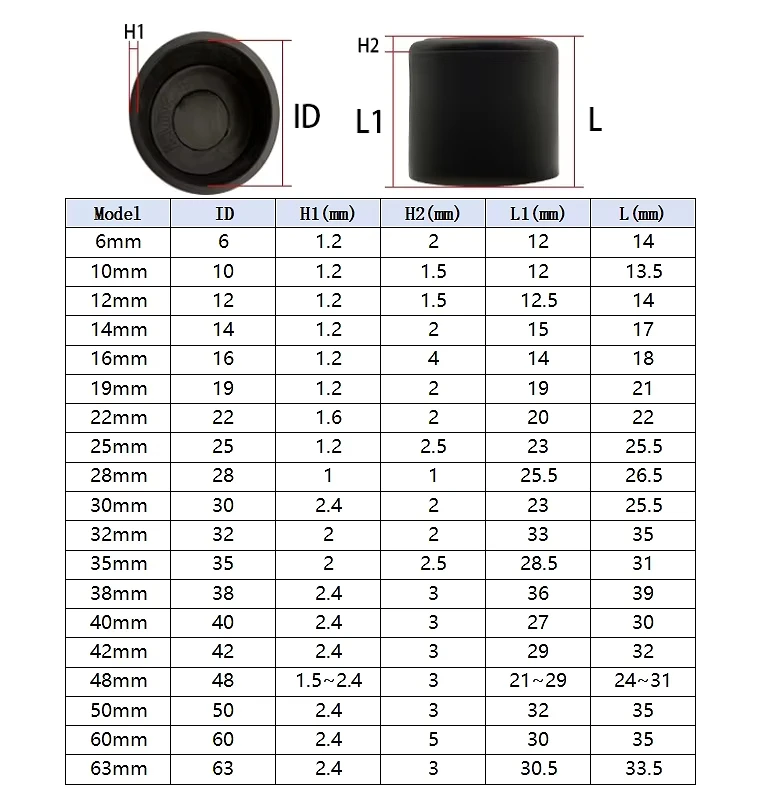 Black PVC Rubber Round Chair Leg Covers Furniture Chairs Legs Silicone Pad Protector Cover Non-slip Table Covers Level Adjuster