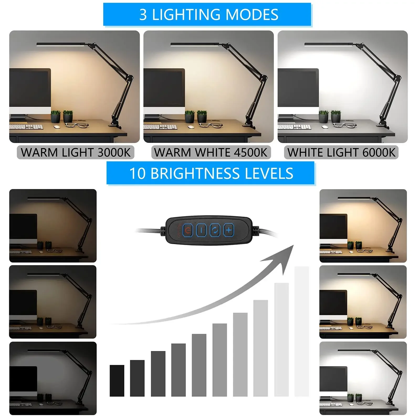 Long arm LED desk lamp, folding beauty manicure embroidery eye protection clip desk lamp