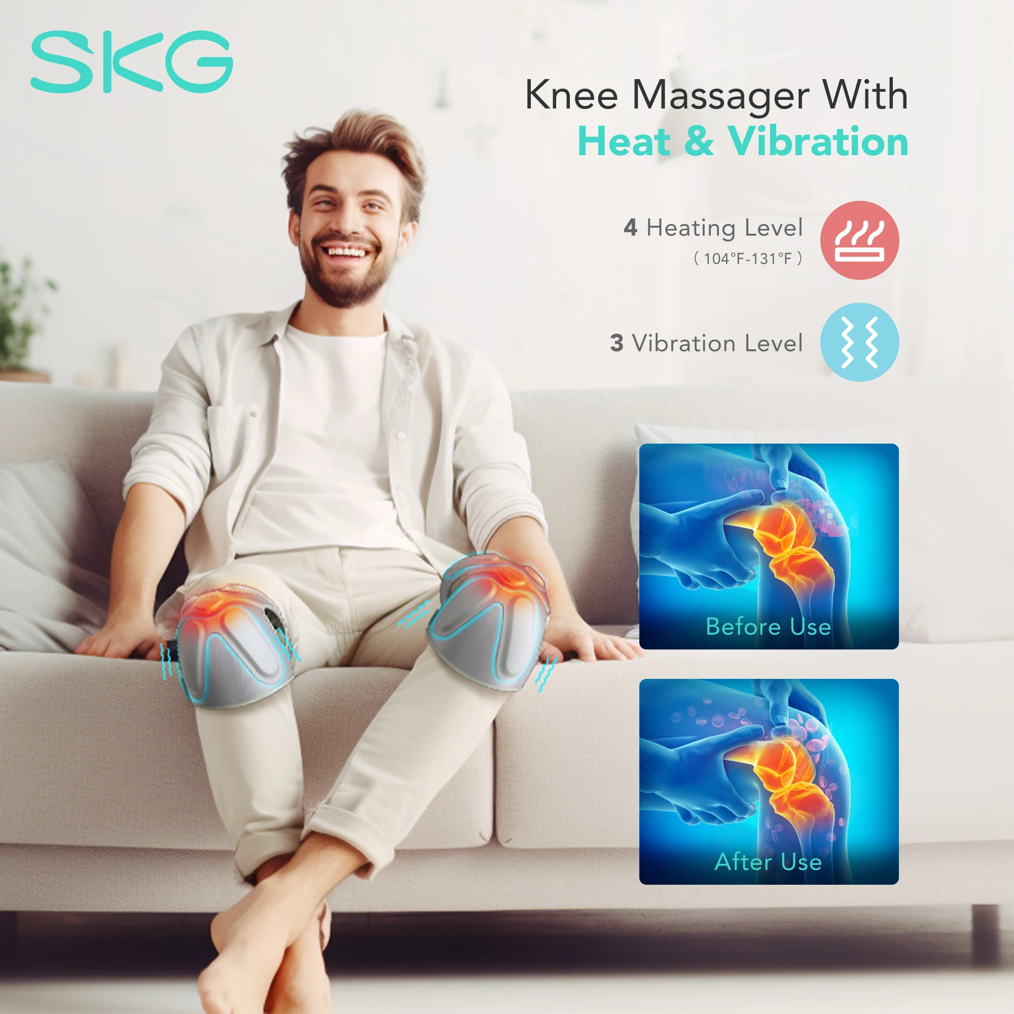 SKG Knee Massager with Heat and Vibration,Gifts for Father Cordless Heated Knee Brace for Knee Pain Relief,Portable Knee Massage