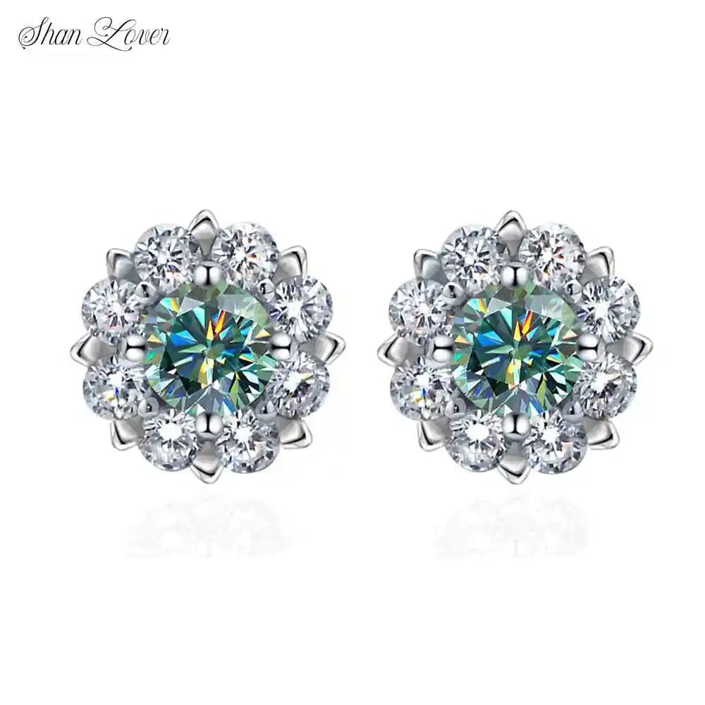

ShanLover Brand Luxury 0.5ct Snowflake Design Moissanite Diamond Stud Earrings S925 Sterling Silver Earrings Jewelry