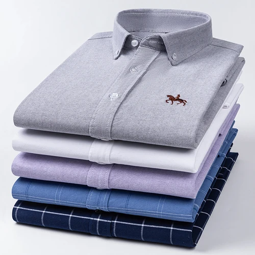 Imagen 2 del producto Camisa Oxford de algodón 100% para hombre, camisas de vestir formales de corte Regular, informales, lisas, de manga larga, blusa Social, ropa masculina