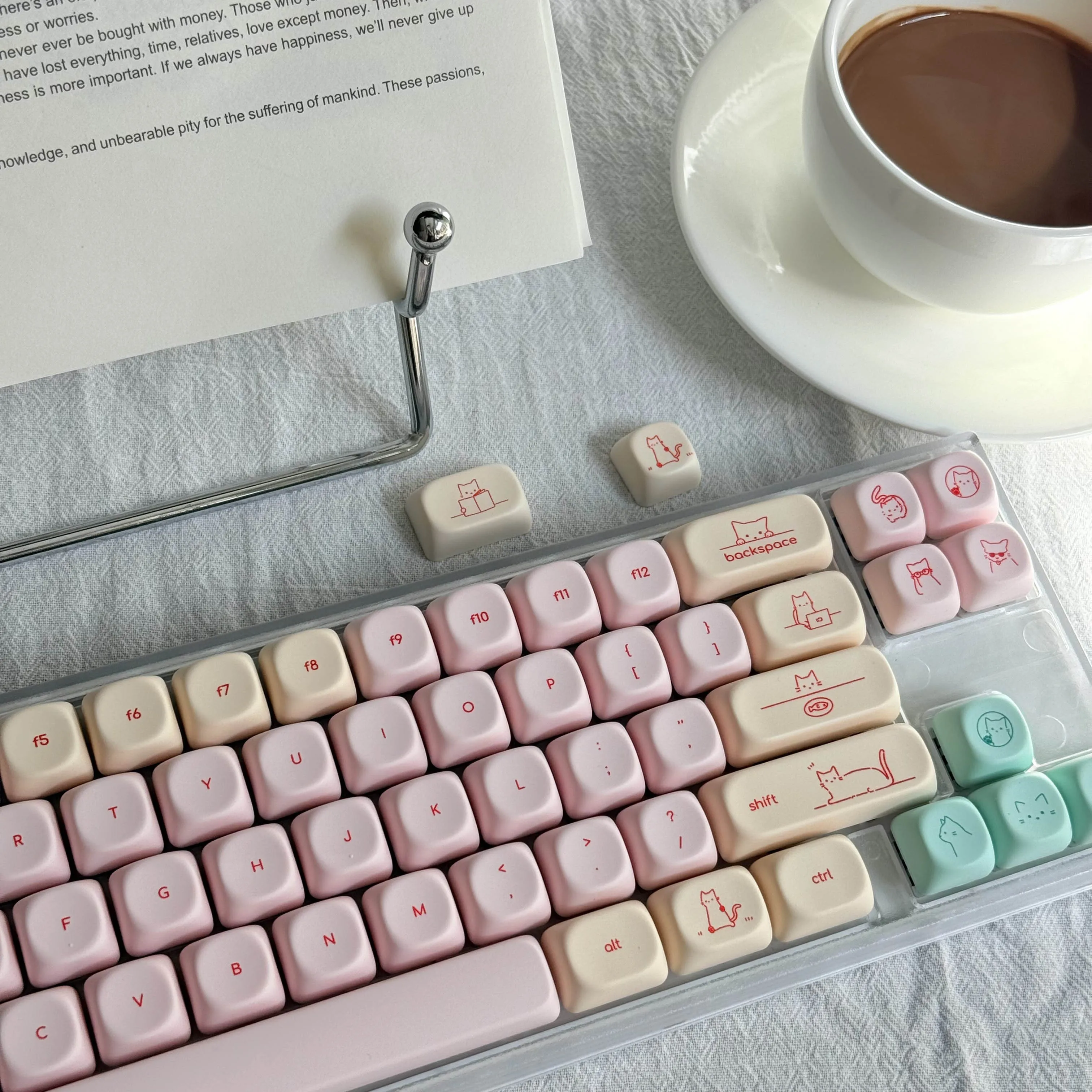 Pink Minimalist Keycaps Korean English Ver MOA Profile 124 Keys Cute Cat PBT Key cap For Mechanical Keyboard 60% 75% 87% 100%