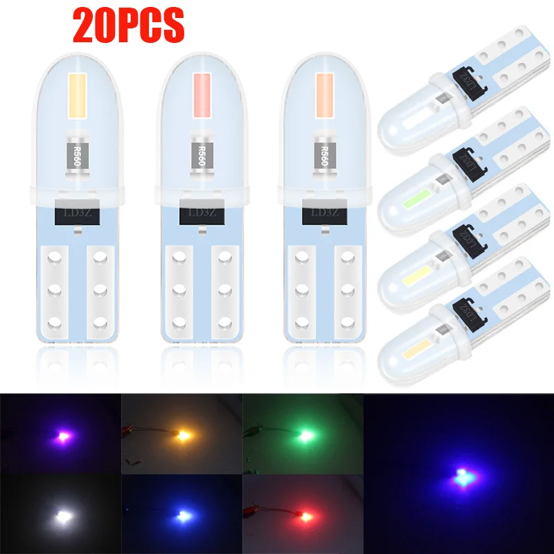 20Pcs T5 Led Bulb W3W W1.2W Led 2SMD For Car Dashboard Warming Indicator Wedge Lamp Auto LED Instrument Lights 12V White Green