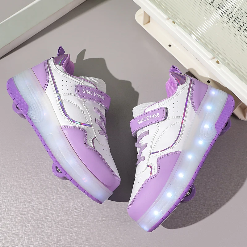 

2-Wheel Light-Up Roller Sneakers: Girls' Invisible Roller Skates, Kids' Sports Shoes with Hidden Wheels