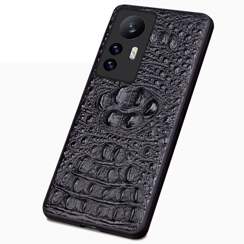 Original Genuine Cowhide Leather Case For Xiaomi Mi 12 12S Pro X Retro 3D Crocodile Head Alligator Skull Armor Phone Cover