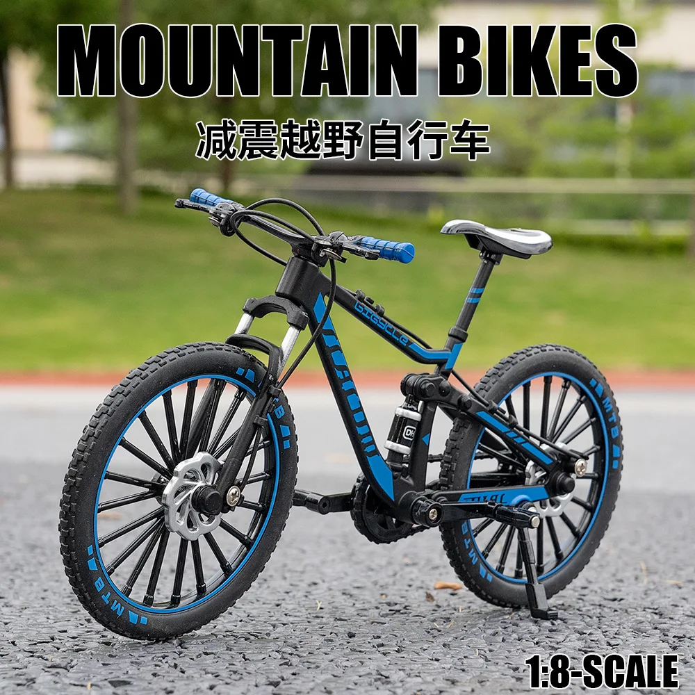 Modelo de bicicleta de montanha off-road escala 1:8, brinquedos em miniatura, liga fundida, absorção de choque, doodle, bicicletas de corrida de estrada, presentes para crianças