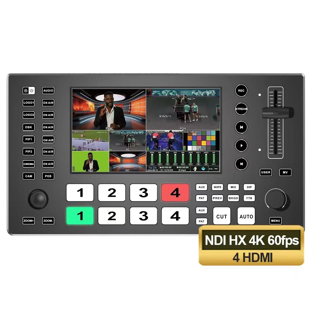 USD812 Free Ship M4-N NDI HX 4K 60fps+4 Hd Mi(in)+2 Hd Mi(out)+ 5 Channel Large Screen 5.5 Inch Video Switcher Mixer Streaming