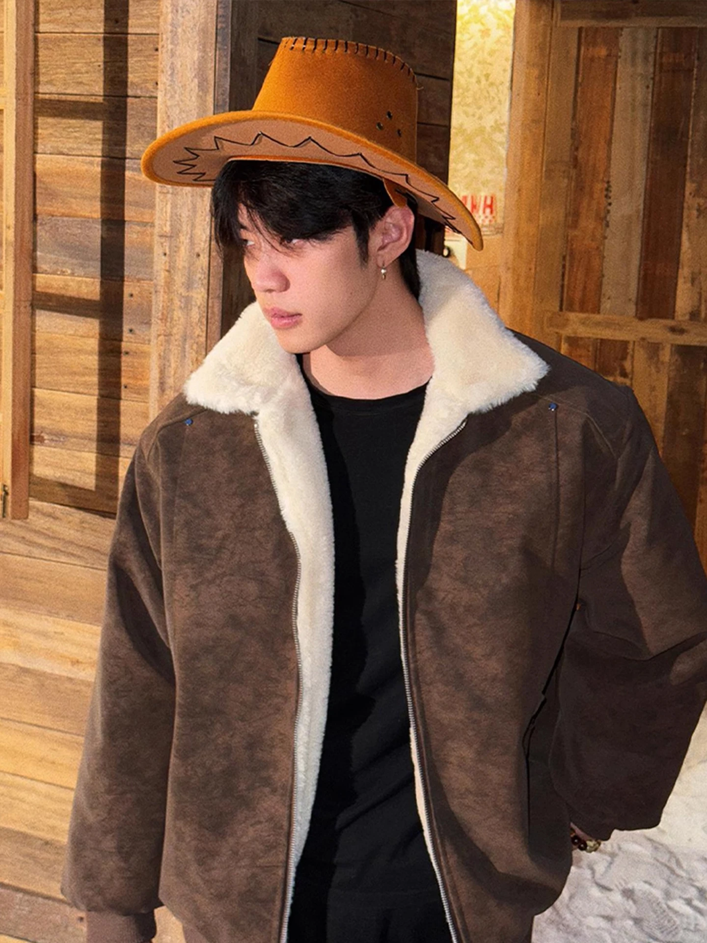 Thiened Warmth Cappotto invernale da motociclista Jaet da uomo in velluto di agnello e cotone con Fce Youth Trendy Loose Fit Long Sve