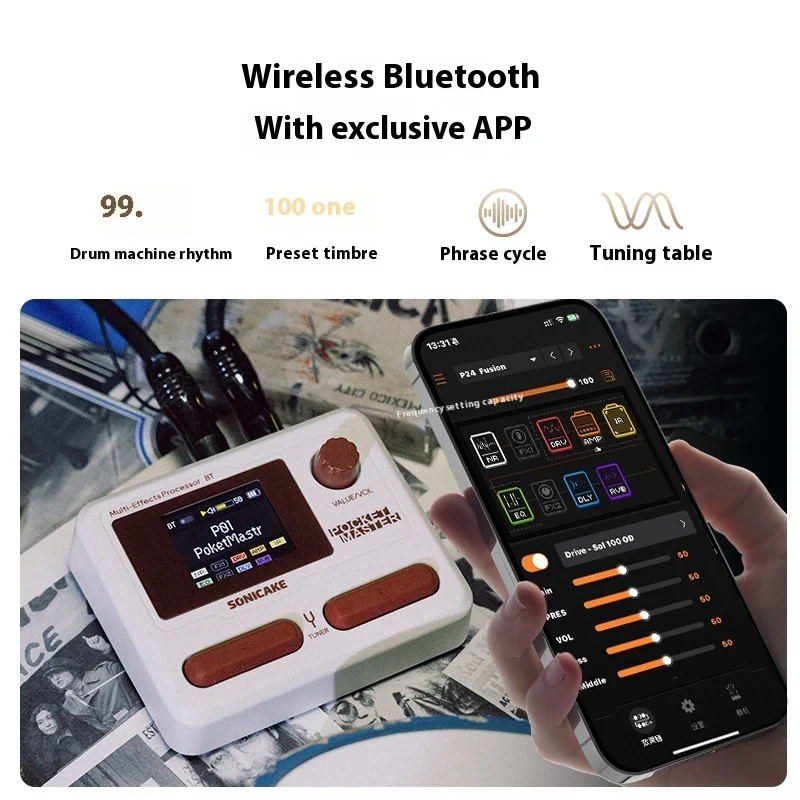 SONICAKE Pocket Master Gitaar Basversterker 100+ Multi-Effecten Pedaal QME-10 Ondersteuning OTG Looper Mini Gitaarversterker 1.77 "Lcd-scherm