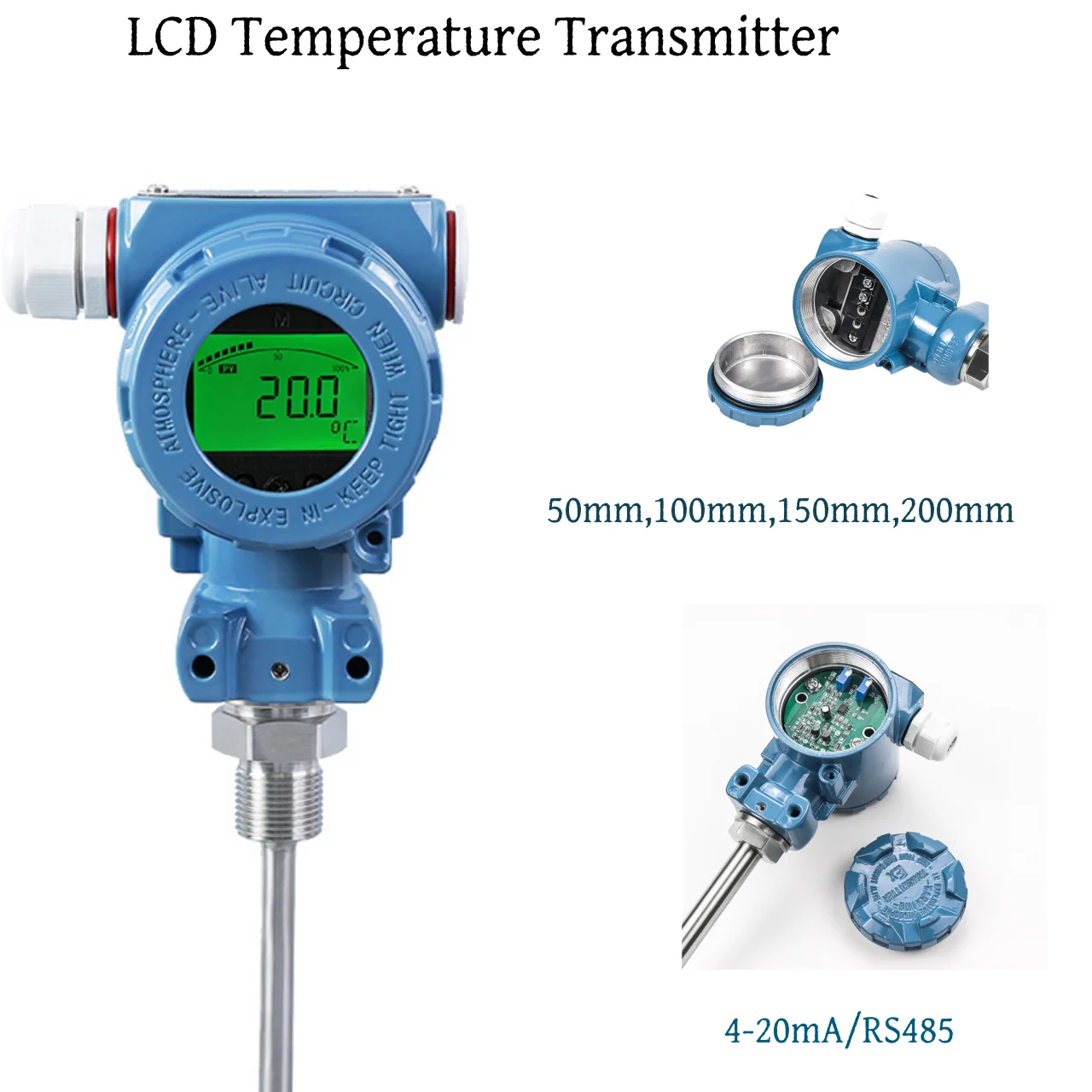 

2088 Temperature Signal Converter PT100 0-100℃ 0-200℃ 4-20mA RS485 Signal Converter 304SS PT100 Temperature Sensor