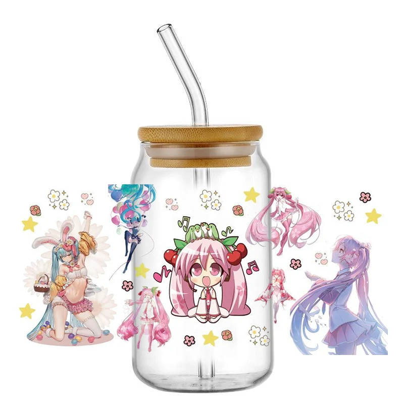 Miniso mikuo 3d wasserdicht uv dtf becher wickel für 16oz libbey brille wasch bar transfer aufkleber diy becher aufkleber