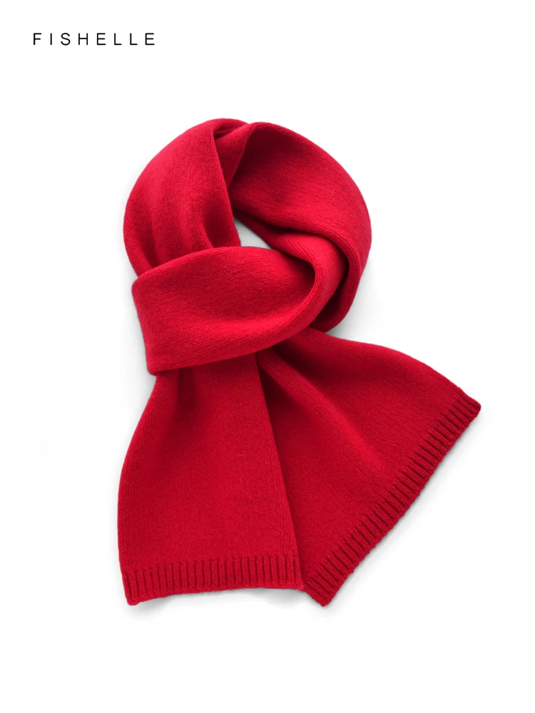 New bright red cashmere scarf for women\'s winter warmth knitted men\'s wool scarves adults New Year\'s Christmas luxury gifts