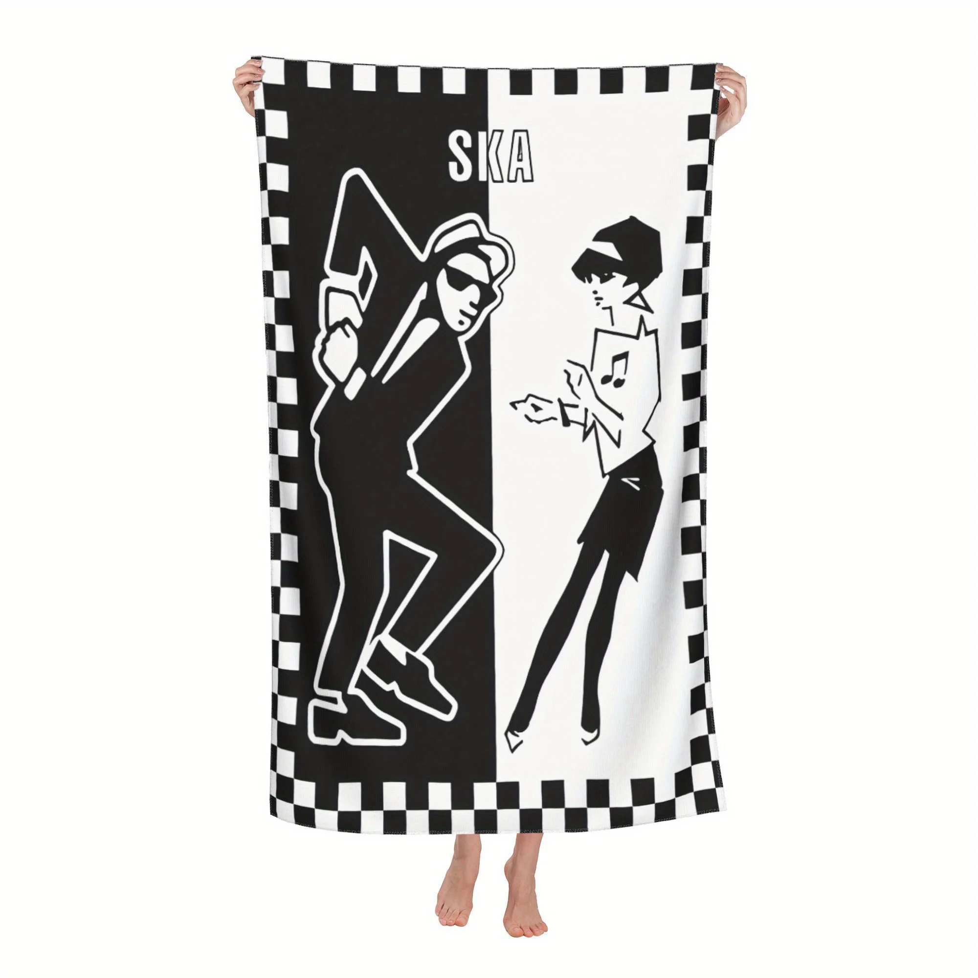 Ska Retro Two Tone Dancing Beach Towel Patterned Sunscreen And Windproof Suitable For Swimming Pool Camping Travel Blanket