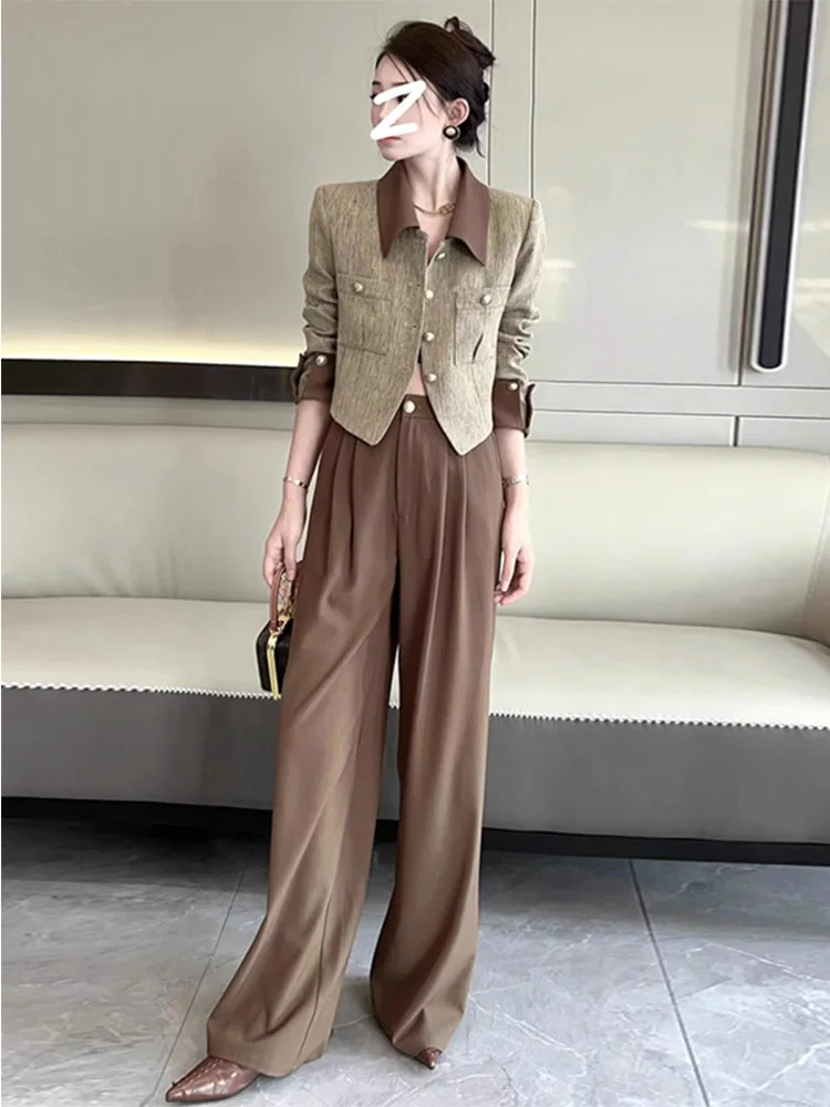 

Fashionable Short Coat And Wide Leg Pants Women's Two-Piece Set Elegant High-End Spring Look La La Shang Brand