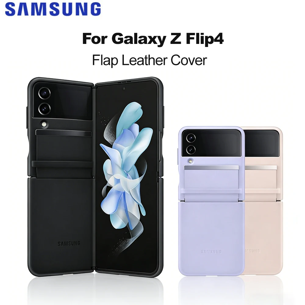 Original Samsung Flap Leather Cover EF-VF721 for Galaxy Z Flip4  Genuine Leather Protective Case Shockproof