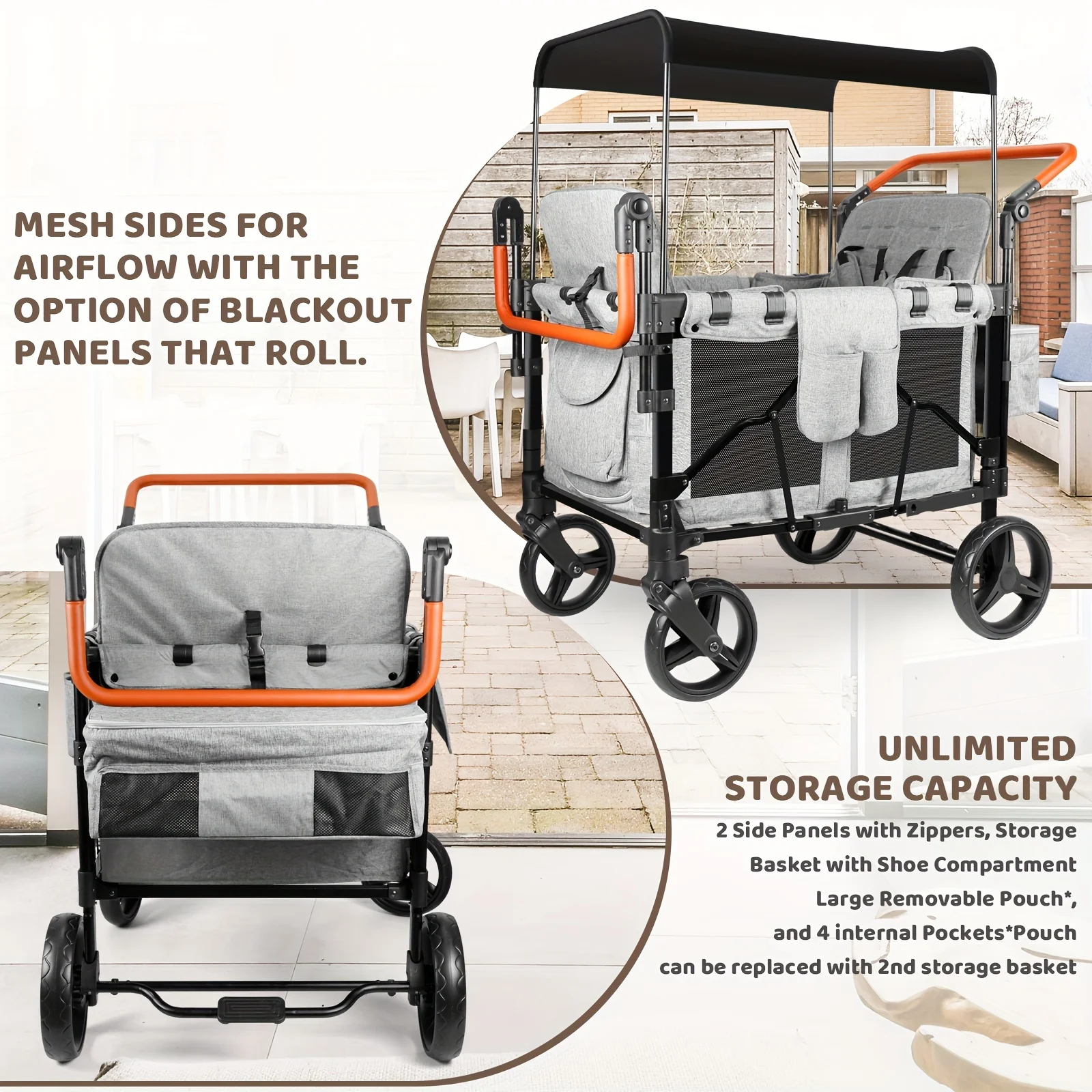 4-Seat portable folding wagon canopy comfortable fabric material four-wheel travel camping