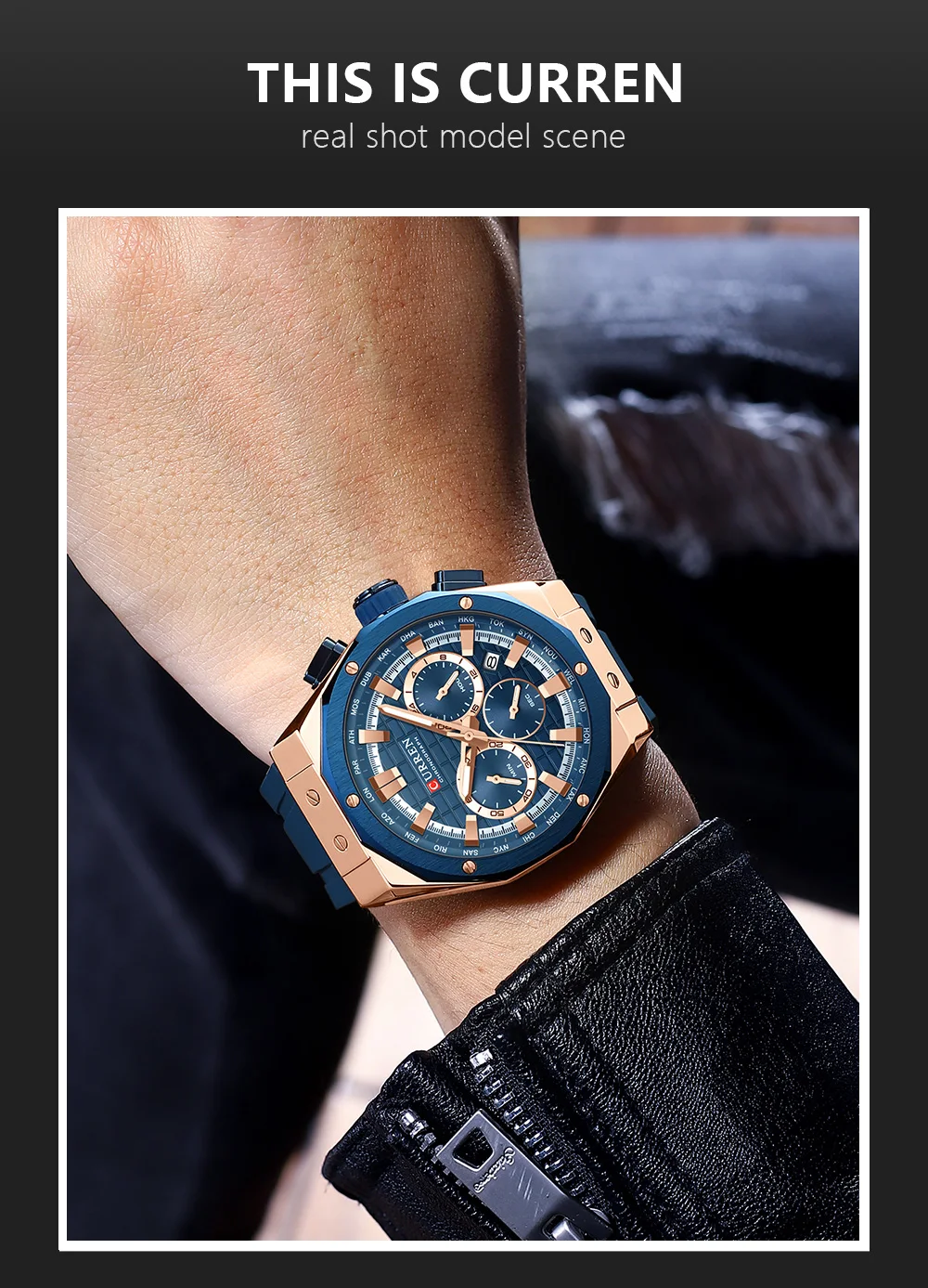 CURREN Luxusmarke Hochwertige Chronograph-Leuchtuhren für Herren mit Silikonarmband, Lässige Sportliche Wasserdichte Quarz-Armbanduhr – Detail 10