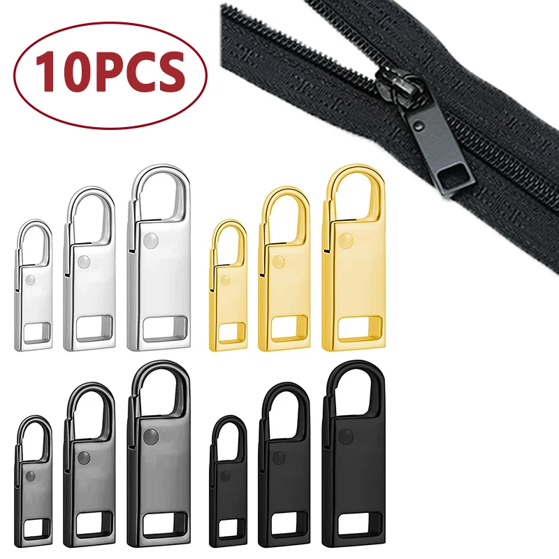 

10Pcs Metal Zipper Puller Tap Slider DIY Sewing Zipper Sliders Replacement Instant Repair Universal Zipper Head for Clothing Bag