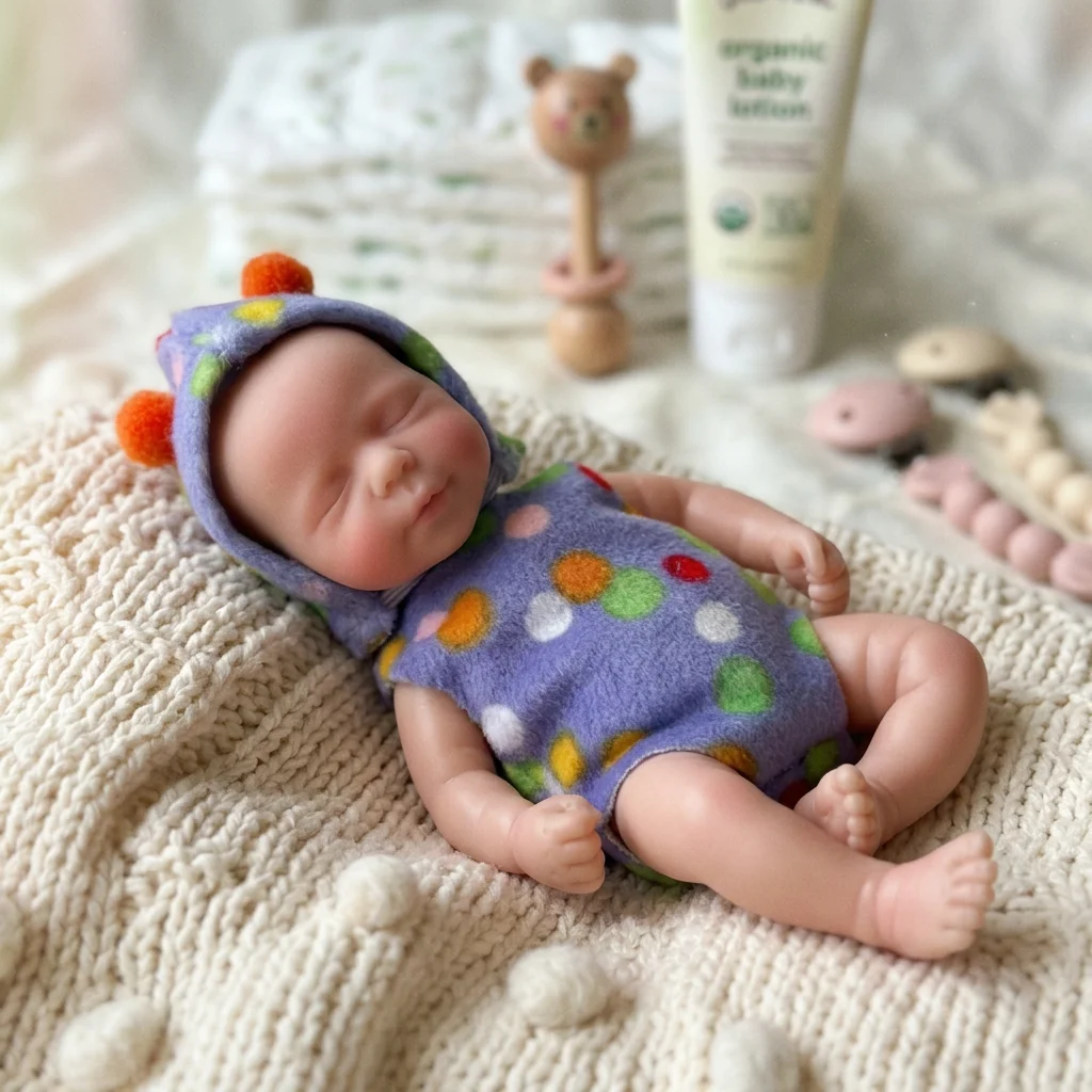 6 Inch Full Body Silicone Reborn Doll Pascale Closed Eyes Sleeping Hand Painted Waterproof Mini Palm Size Bebe Reborn For Gift