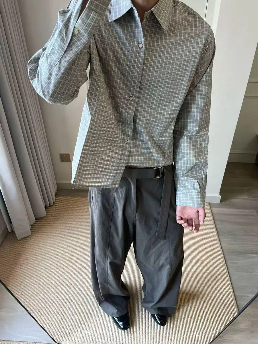 

Мужская рубашка в клетку с длинным рукавом, свободного кроя, повседневная, весенняя, модная, универсальная, в американском ретро-стиле, на пуговицах