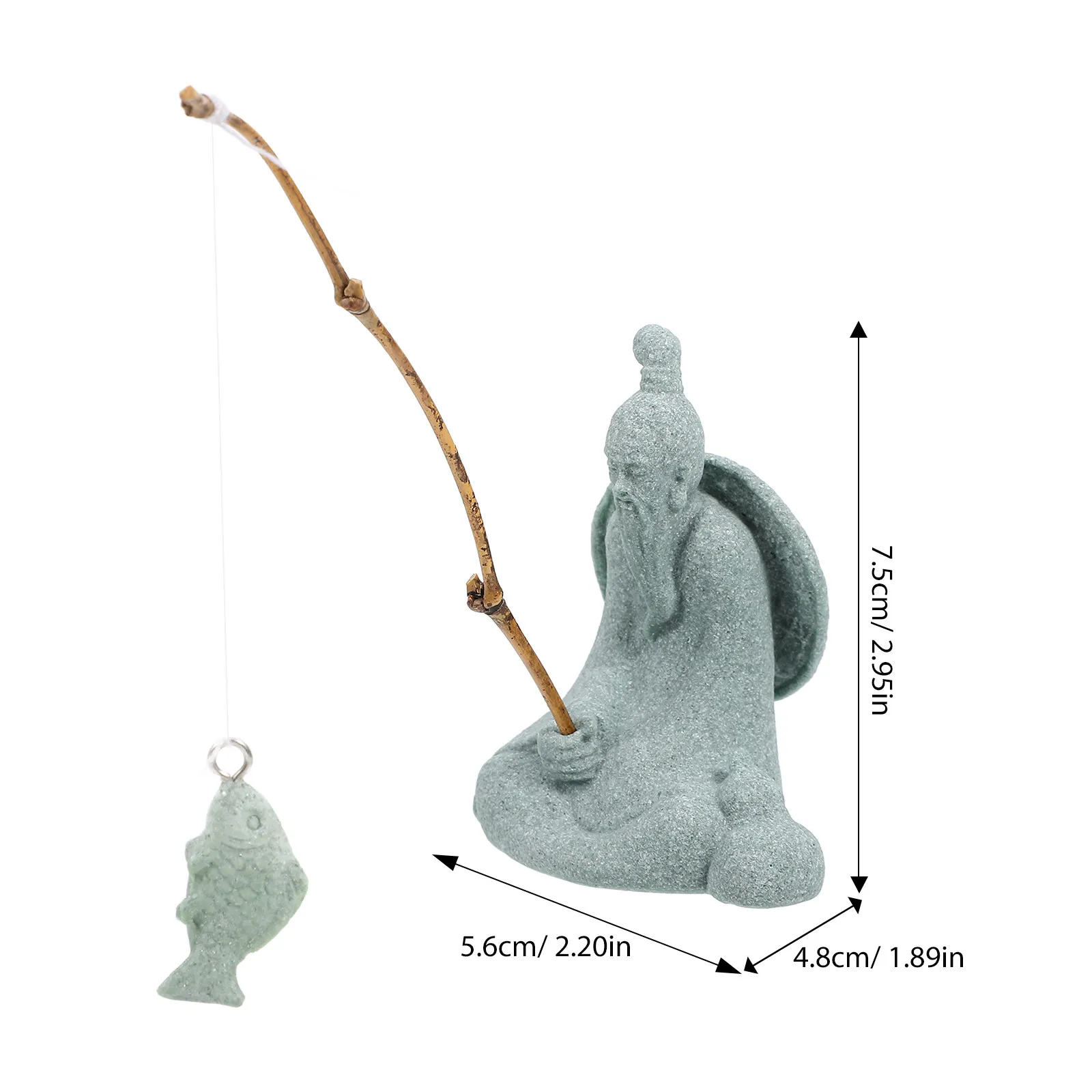 Delicate Miniature Fisherman Statue Realistic Design Elderly Fisherman for Garden Patio Bonsai Decoration Outdoor Ornament