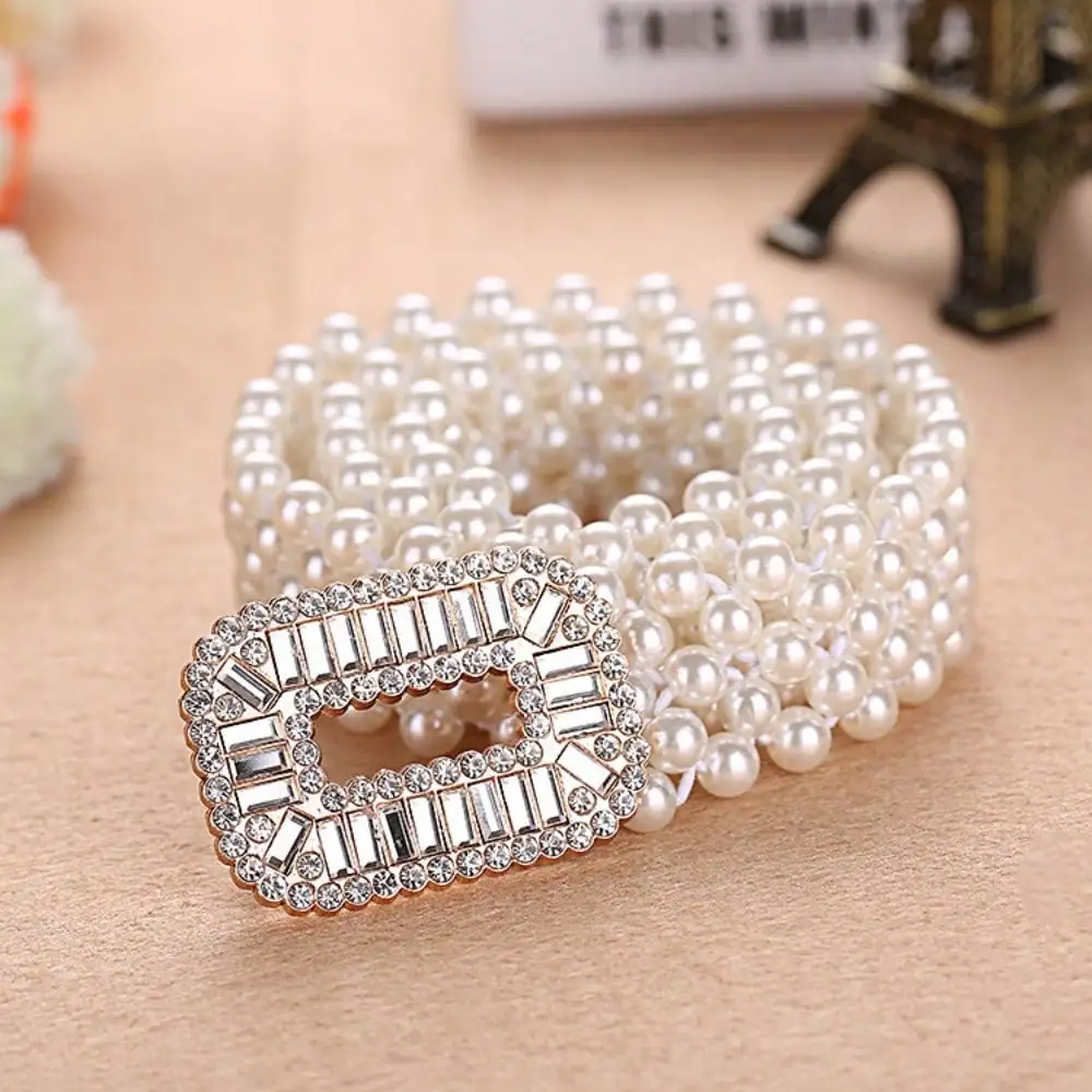 

Rhinestone Pearl Waist Chain Ladies Simple Versatile Decorative Elastic Pearl Belt Girls Ins Sweet Fashion Elastic Waist Seal