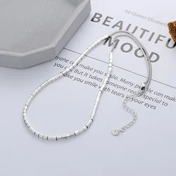 925 Sterling Silver Necklace with Small Square Patchwork Fox tail Chain for Women and Man