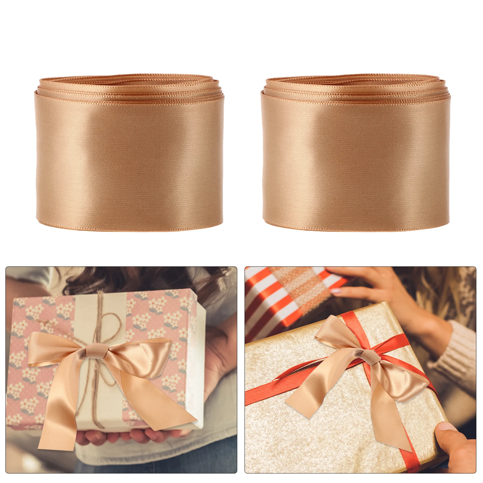 

2 Rolls Wide Gold Ribbon for Decorative Diy Ribbon Gift Wrapping Party DIY Holiday Box Bow Tie Accessories Packaging