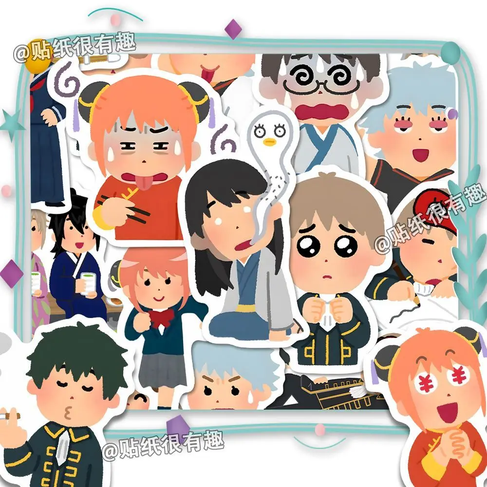 GINTAMA Anime Sticker Sakata Gintoki Hijikata Toushirou Irasutoya Style Stickers Cute Laptop Phone Case DIY Decor Stationery