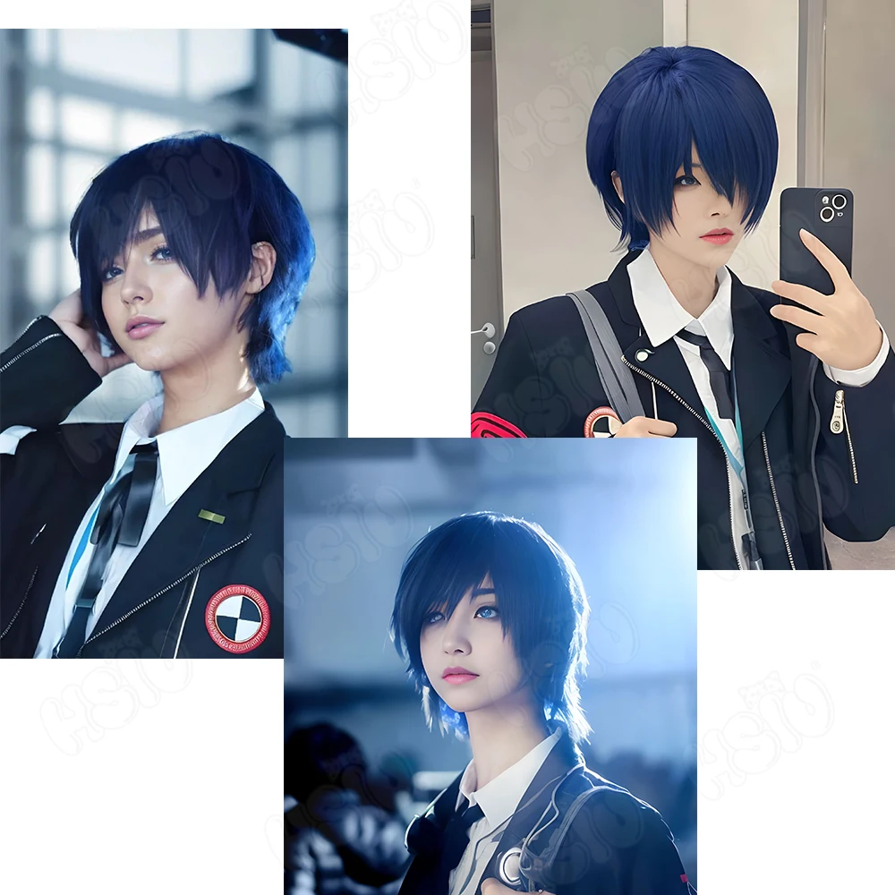 Yuki Makoto Cosplay Wig HSIU 30CM Mixed Blue Short Hair Heat Resistant Synthetic Wig Game Persona 3 Yuki Makoto cosplay Wig