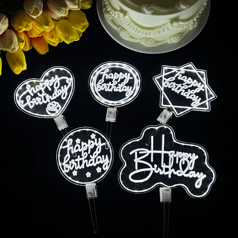 LED-Nachtlicht, blinkend, alles Gute zum Geburtstag, Tortenaufsatz, leuchtendes Neonlichtschild für Geburtstagskuchen, Dekoration, Partyzubehör – Detail 3