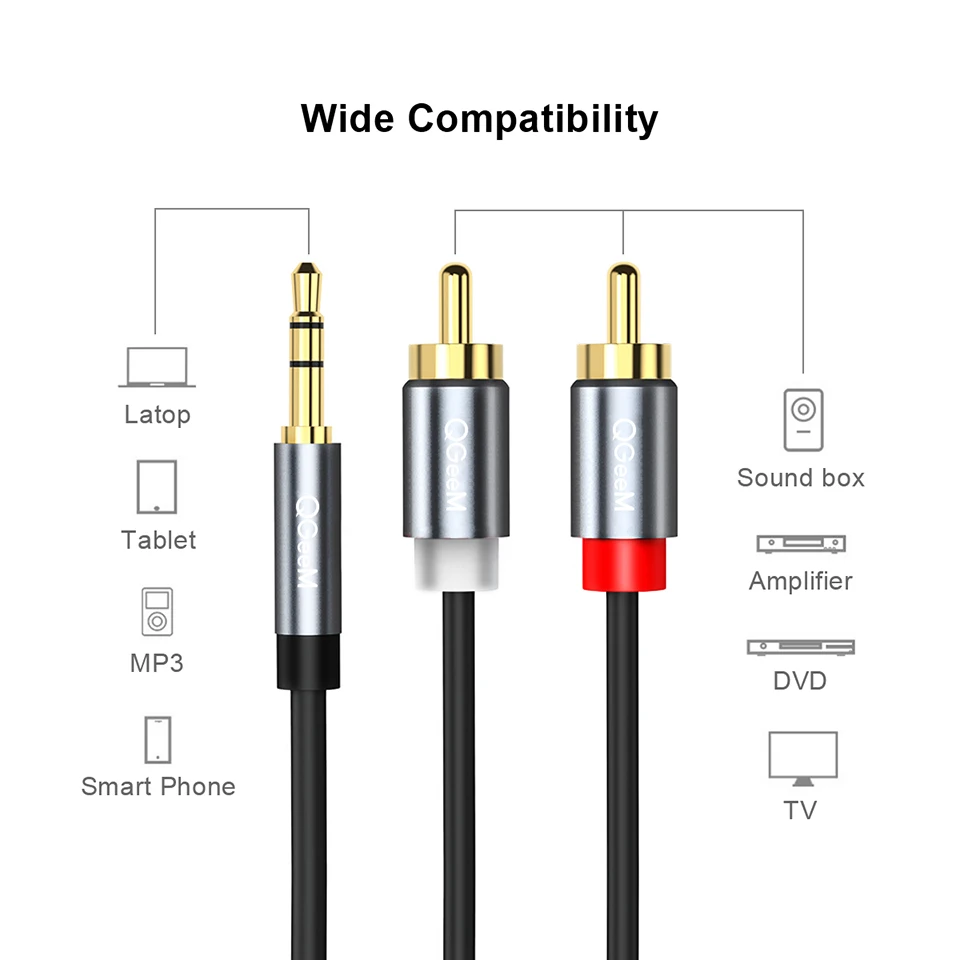 QGeeM RCA Cable 2RCA to 3.5 Audio Cable RCA 3.5mm Jack RCA AUX Cable for DJ Amplifiers Subwoofer Audio Mixer Home Theater DVD