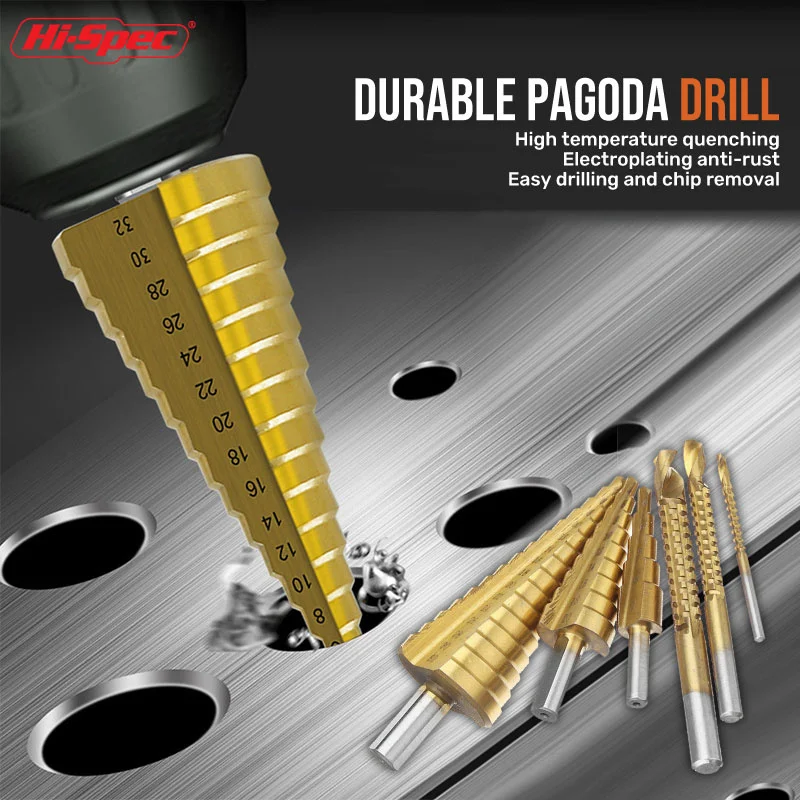 Titânio passo broca conjunto hss reta sulco 6-32mm buraco de metal cortador de madeira cone núcleo furo de perfuração viu ferramenta torção viu broca